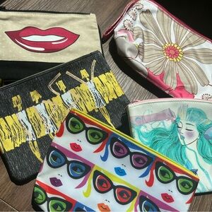 Ipsy bags lips art deco watercolor mermaid glasses Clinique floral